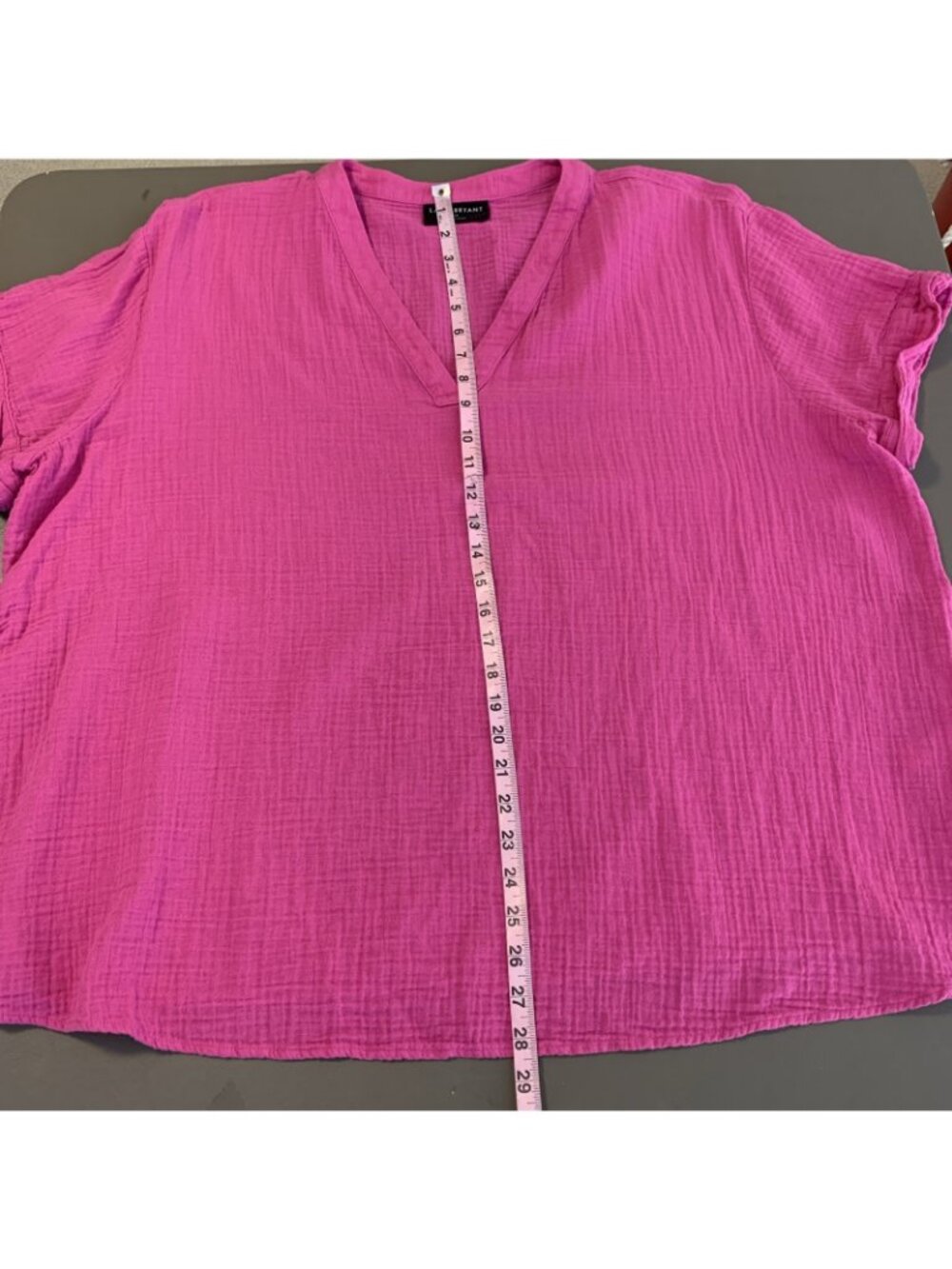Lane Bryant Blouse Womens 24 Short Sleeve Pink Guazy Beachy Boho V Neck Cotton - Picture 11 of 14